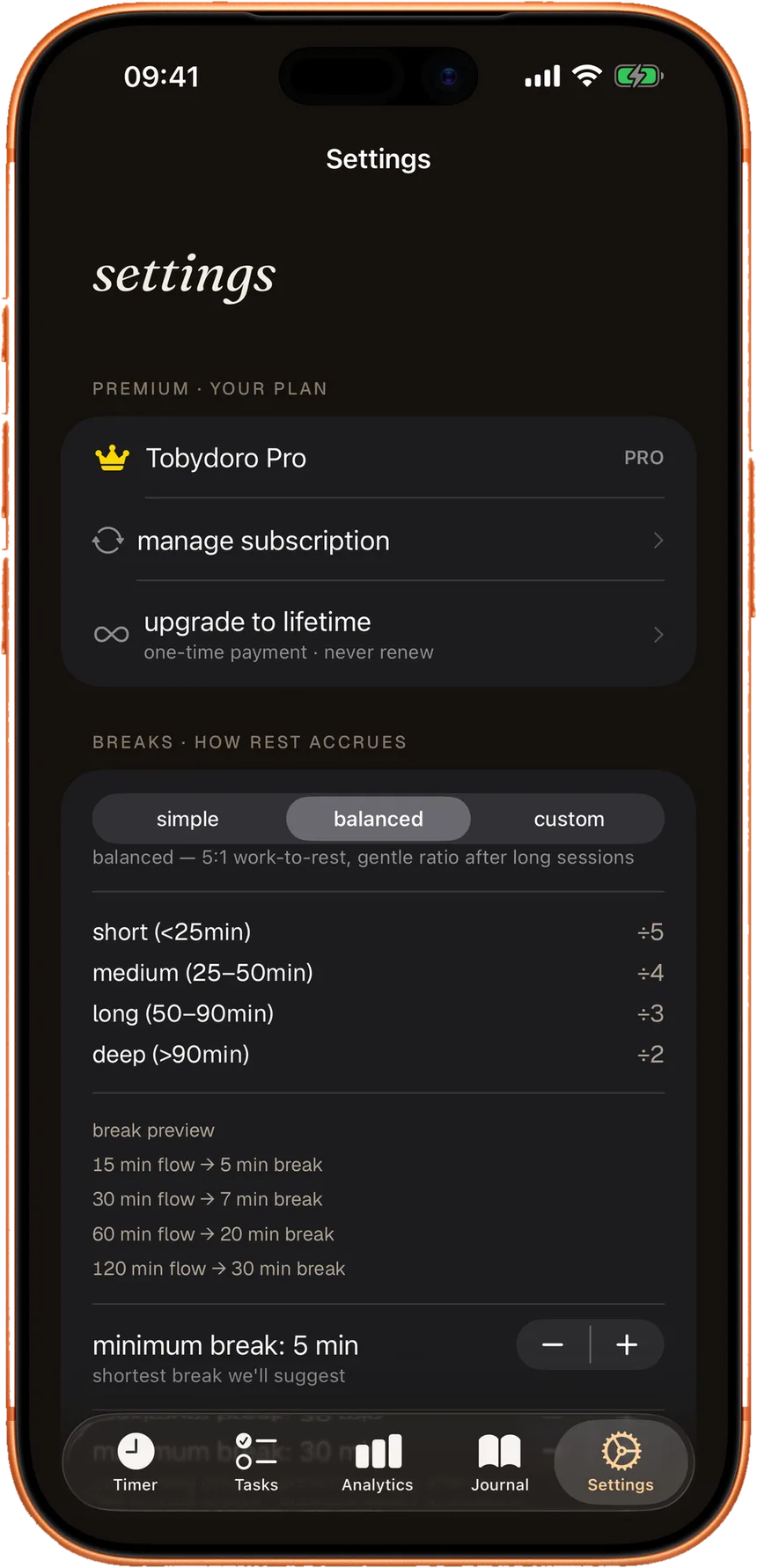 Settings and warm appearance options